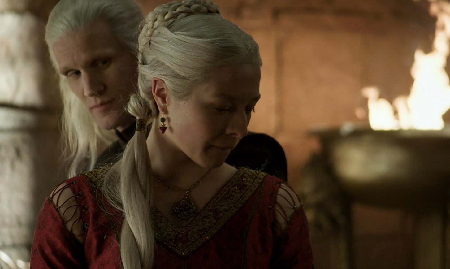 Daemon e Rhaernyra Targaryen em A Casa do Dragão